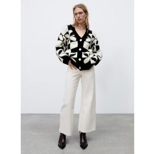 Zara Checkered Knit Jacquard Cardigan